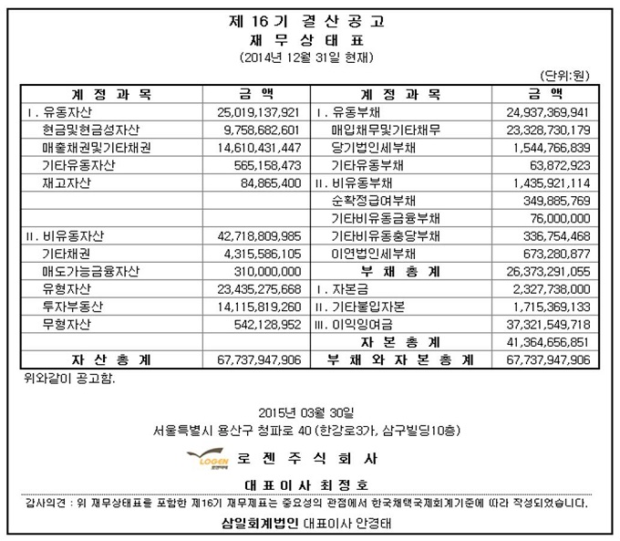 제 16기 결산공고